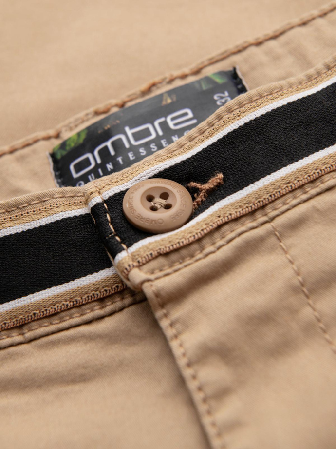 Men's chino pants with decorative waistband - sand V5 OM-PACP-0118