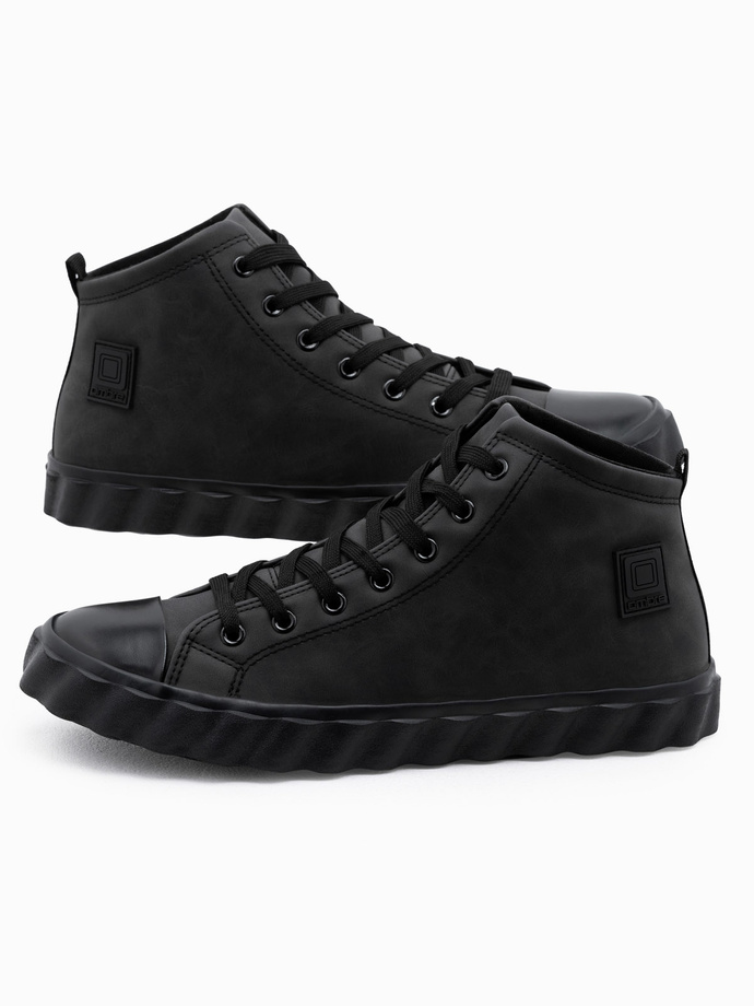 Men's high sneakers with decorative wavy sole - black V5 OM-FOTH-0126