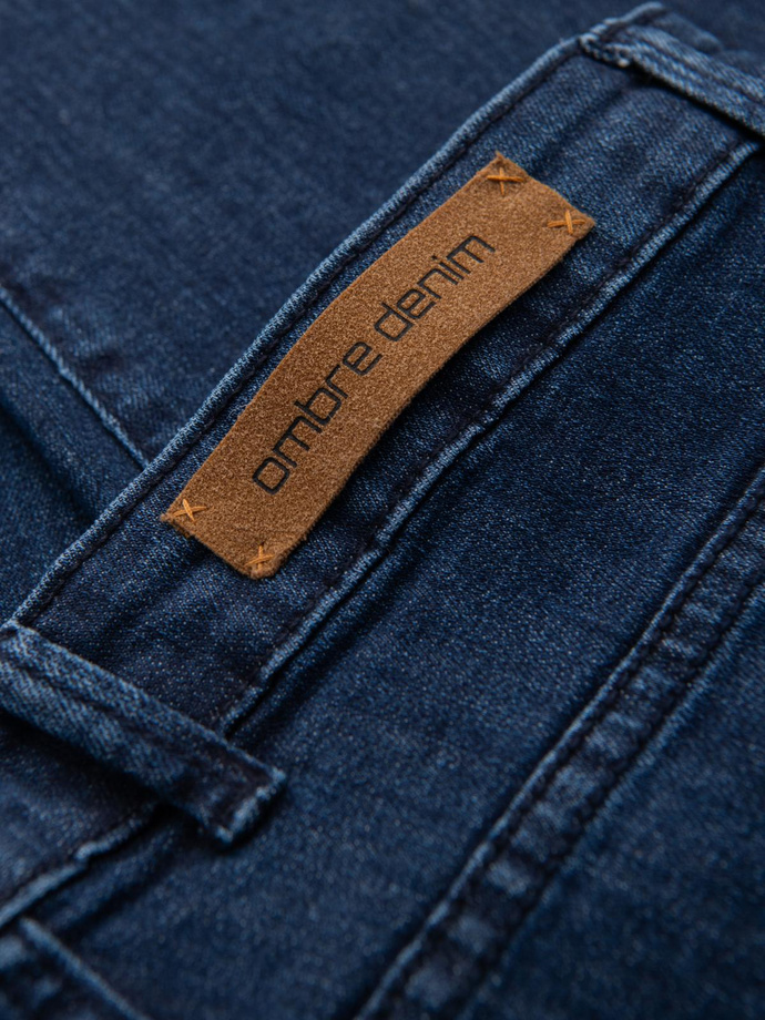 Klasyczne spodnie męskie jeansy SLIM FIT z elastanem – ciemnoniebieskie V3 OM-PADP-0216