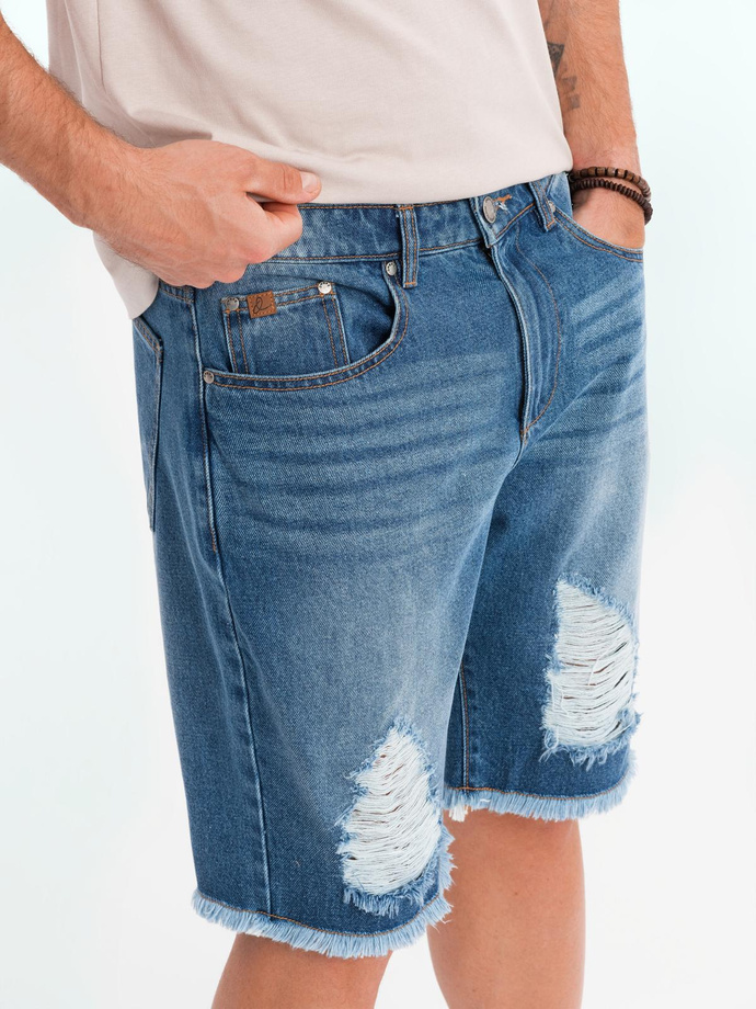Men's short denim shorts with rips and holes - blue V3 OM-SRDS-0157