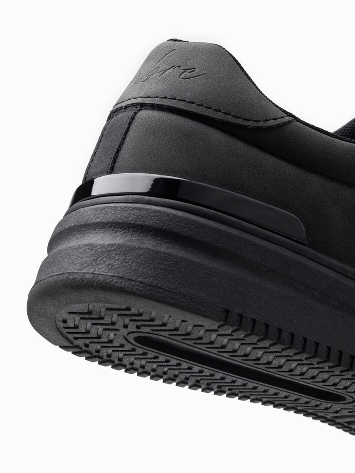 Casualowe jednolite buty męskie z eko nubuku – czarne V4 OM-FOCS-0151