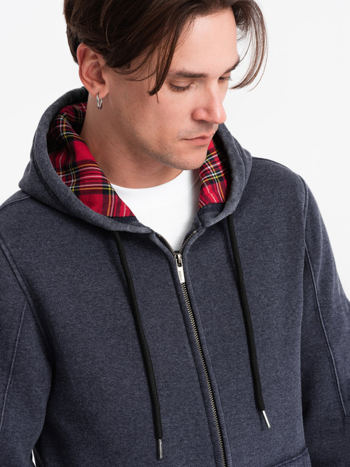 Washable men's unbuttoned hoodie - navy blue V4 OM-SSDS-0110