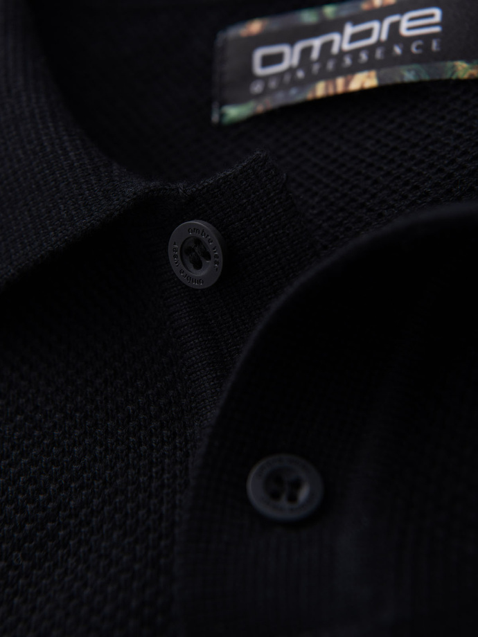 Men's cotton structured knit polo shirt - black V5 OM-POSS-0117