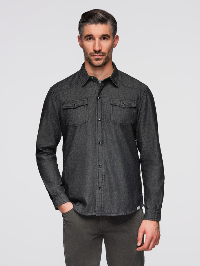 Men's denim snap shirt with pockets - black V3 OM-SHDS-0210