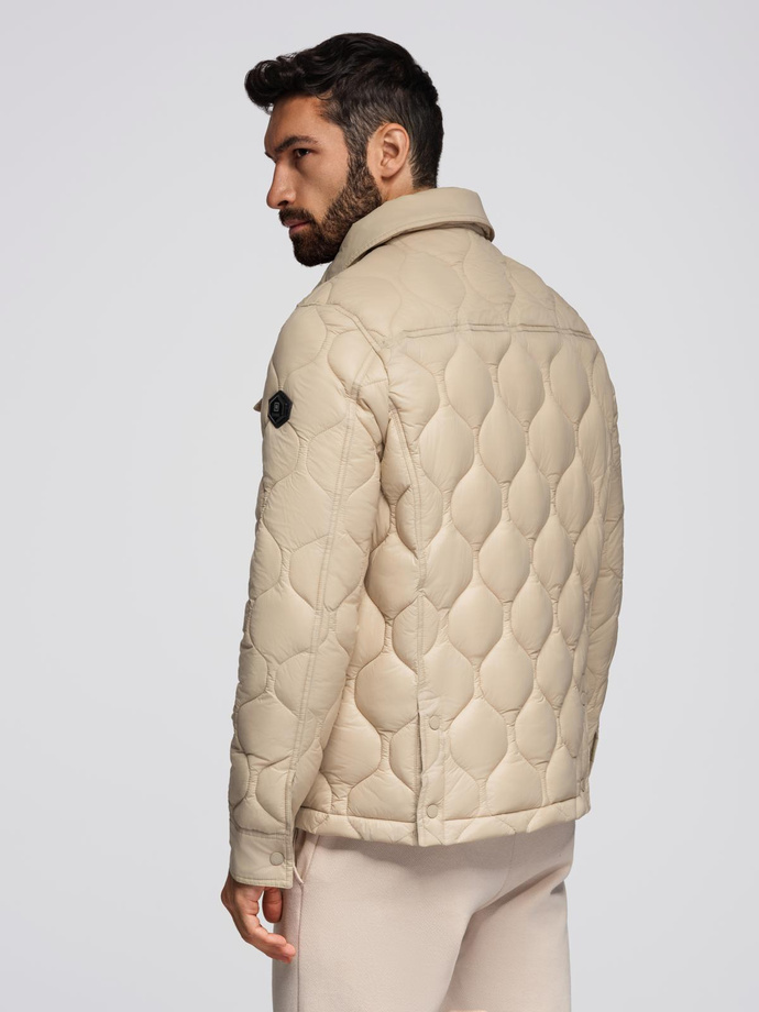 Men's quilted jacket in shirt cut - beige V1 OM-JALP-0215