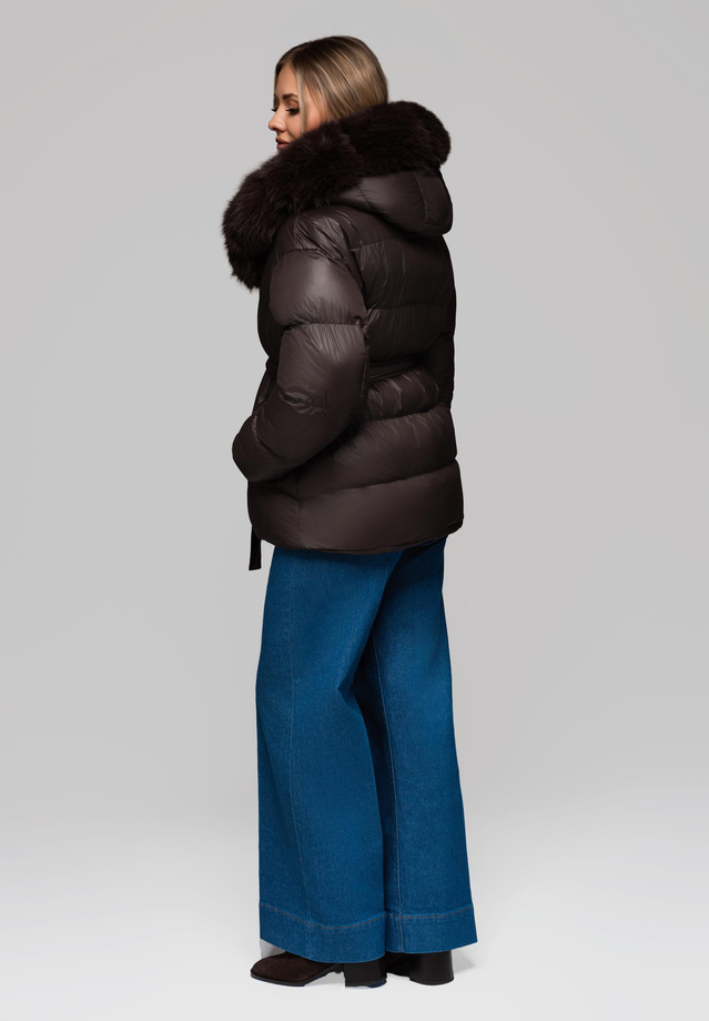 Women's insulated jacket with fur OW-JALP-0103 v3 - brown