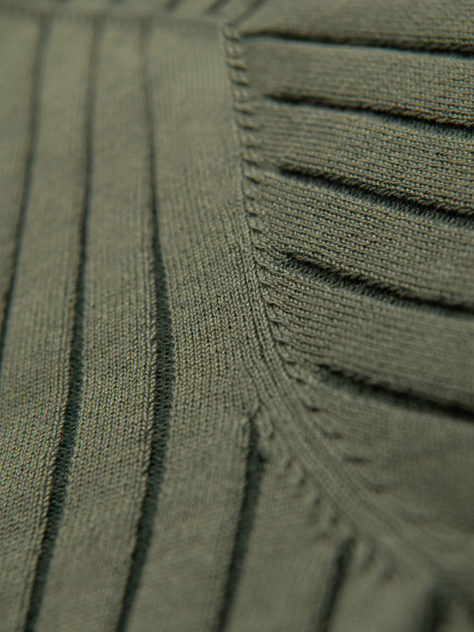 Men's SLIM FIT viscose vertical stripe polo shirt - olive V4 OM-POSS-0143