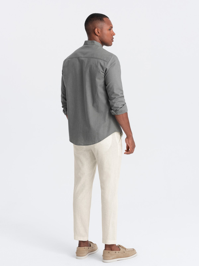 Men's linen blend roll-up chino pants - cream V2 OM-PACP-0198