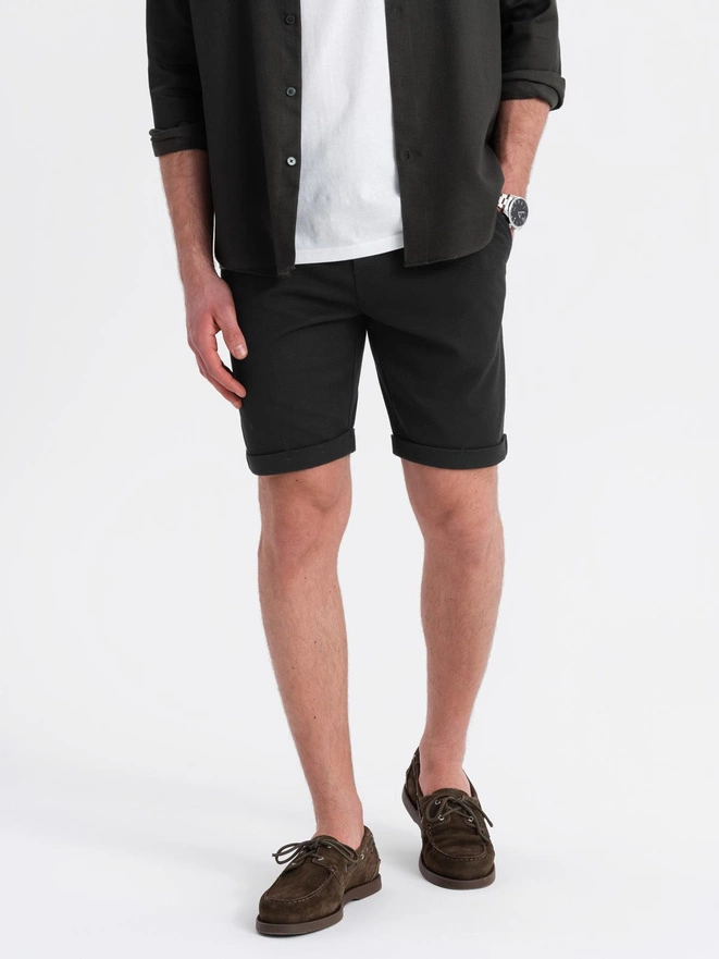 Men's knit shorts with rolled up legs - black V2 OM-SRCS-0170