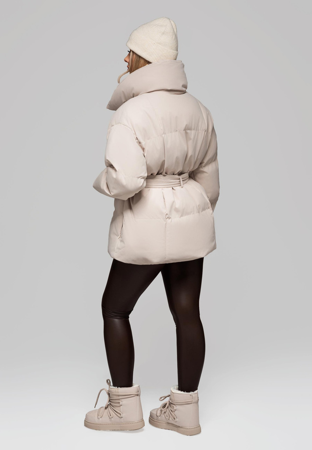 Women's quilted jacket with belt and collar OW-JAHP-0106 v2 - beige