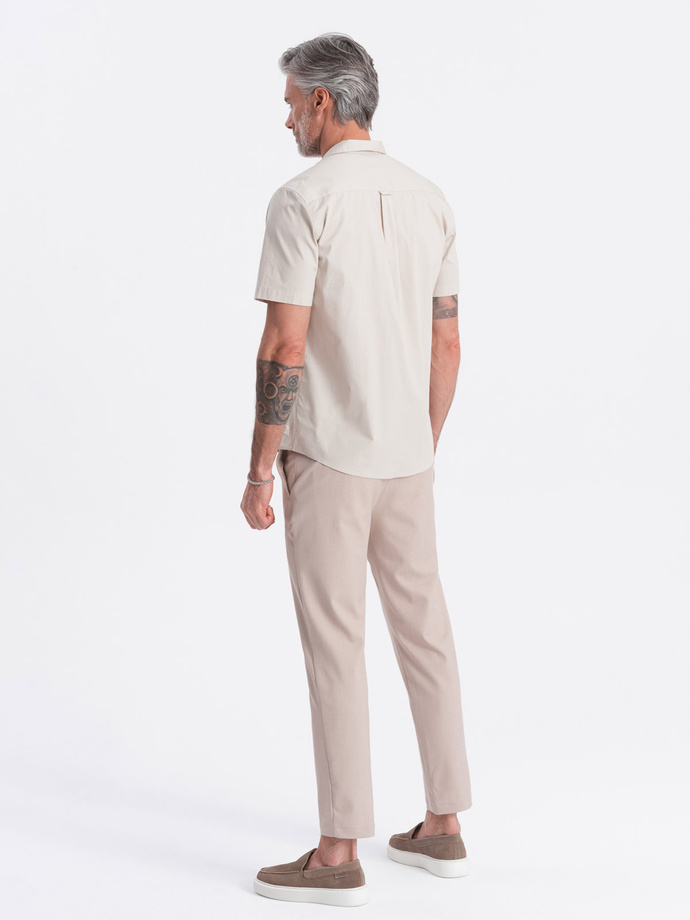 Men's short sleeve shirt with Cuban collar - cream V7 OM-SHSS-0168