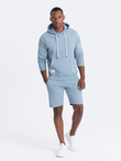 Men's sweatshirt set kangaroo sweatshirt + shorts - blue V7 Z75