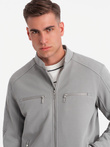 Men's biker jacket with pockets and collar - grey V3 OM-JALP-0157