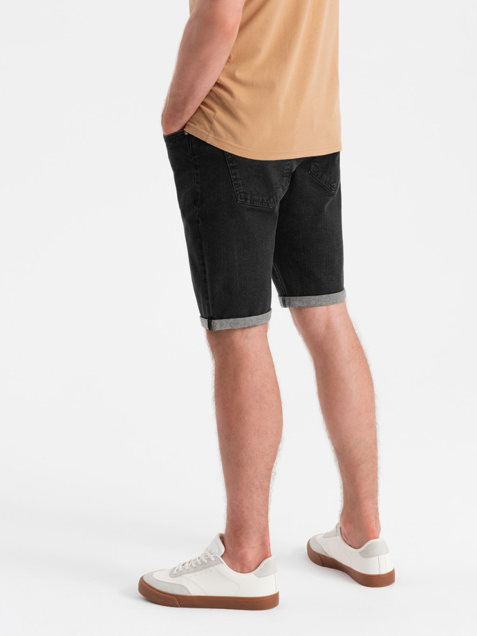 Szorty jeansowe męskie z podwiniętymi nogawkami – czarne V4 OM-SRDS-0134