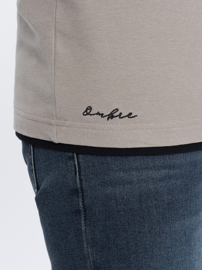 Koszulka męska polo bawełniana - jasnobrązowa S1382