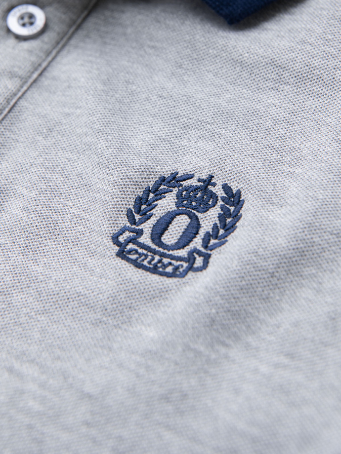 Men's polo shirt with colorful accents - gray melange V1 OM-POSS-0105