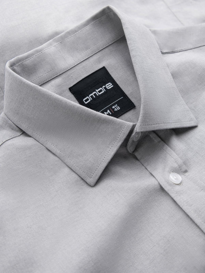 Men's SLIM FIT shirt in decorative fabric - gray V2 OM-SHCS-0175