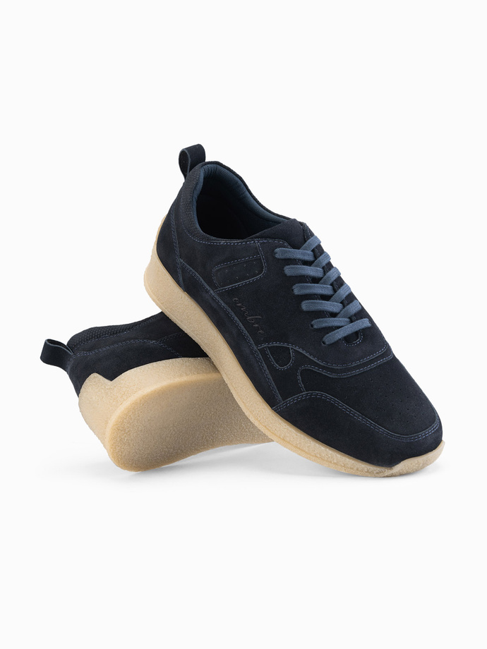 Lekkie męskie sneakersy zamszowe w stylu sportowym – granatowe V2 OM-FOSL-0205