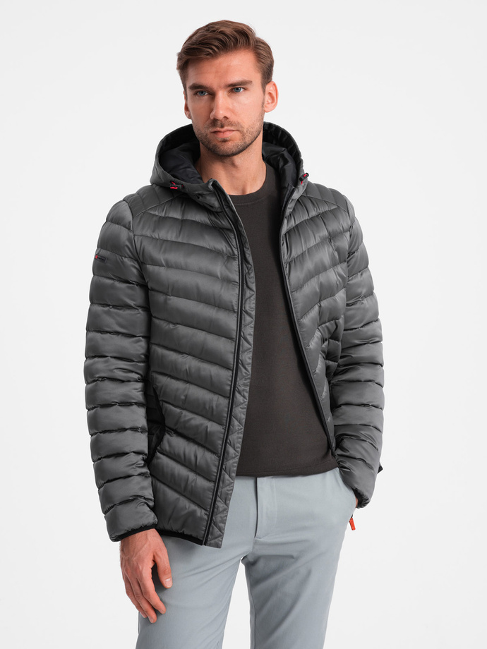 Lightly insulated quilted men's jacket with satin trim - graphite V14 OM-JALP-0180