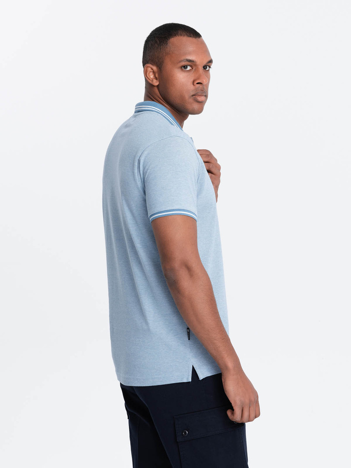 Melanżowa koszulka męska polo z kołnierzykiem w paski – niebieska V3 OM-POSS-0109