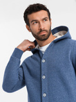 Men's button-down hooded sweatshirt - navy blue melange V1 OM-SSZP-0186