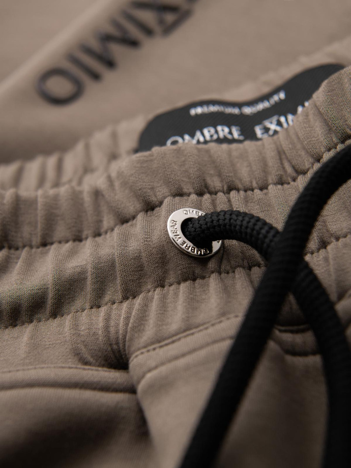 Spodnie dresowe męskie ze ściągaczami w nogawkach i gumowym nadrukiem – popielate V3 OM-PASK-0223