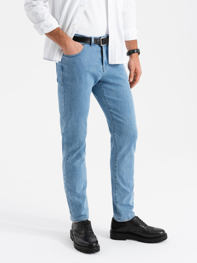 Klasyczne męskie spodnie jeansy SLIM FIT z elastanem – jasnoniebieskie V2 OM-PADP-0216