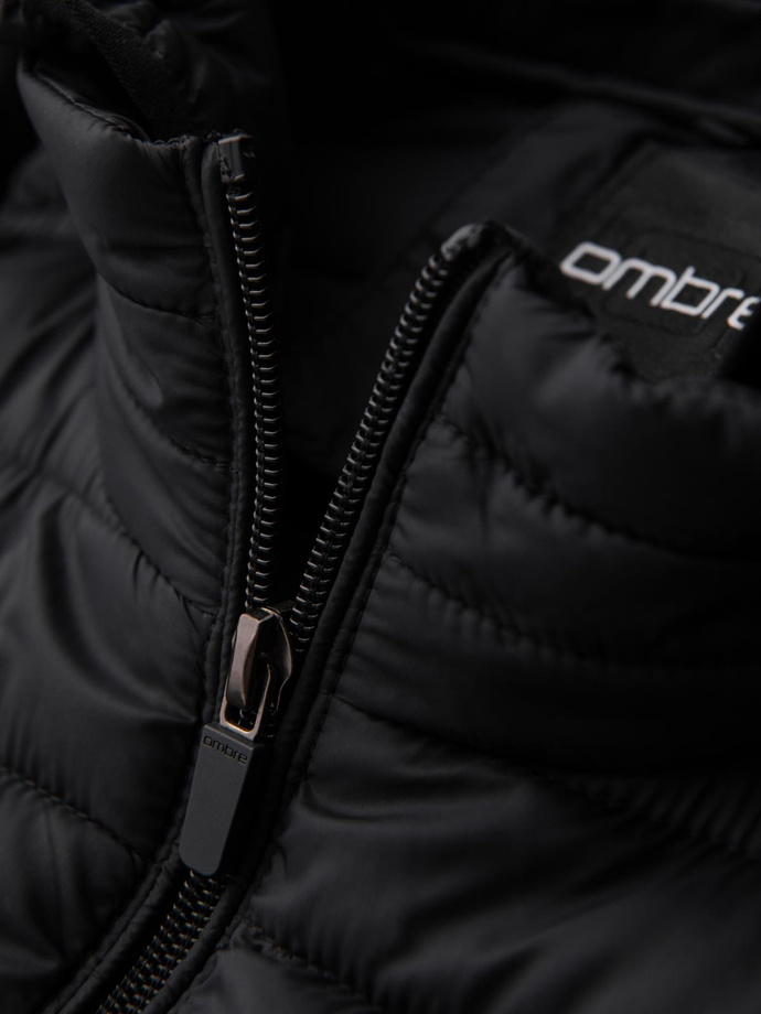 Classic men's quilted jacket with pouch option - black V1 OM-JALP-0295