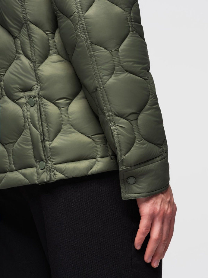 Men's quilted jacket in shirt cut - olive V2 OM-JALP-0215