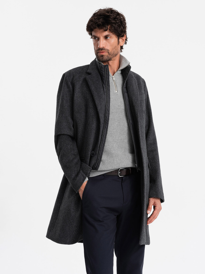 Unbuttoned men's wool blend coat - graphite V2 OM-COWC-0121
