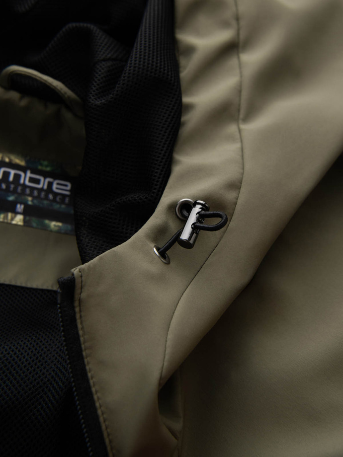 Men's lightweight jacket with hood and mesh lining - olive V2 OM-JANP-0149