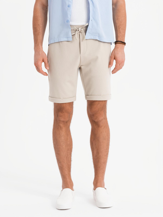 Men's knit shorts with rolled up legs - sand V3 OM-SRCS-0170