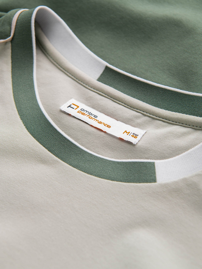 T-shirt męski z elastanem z kolorowymi rękawami - zielony V5 OM-TSCT-0176