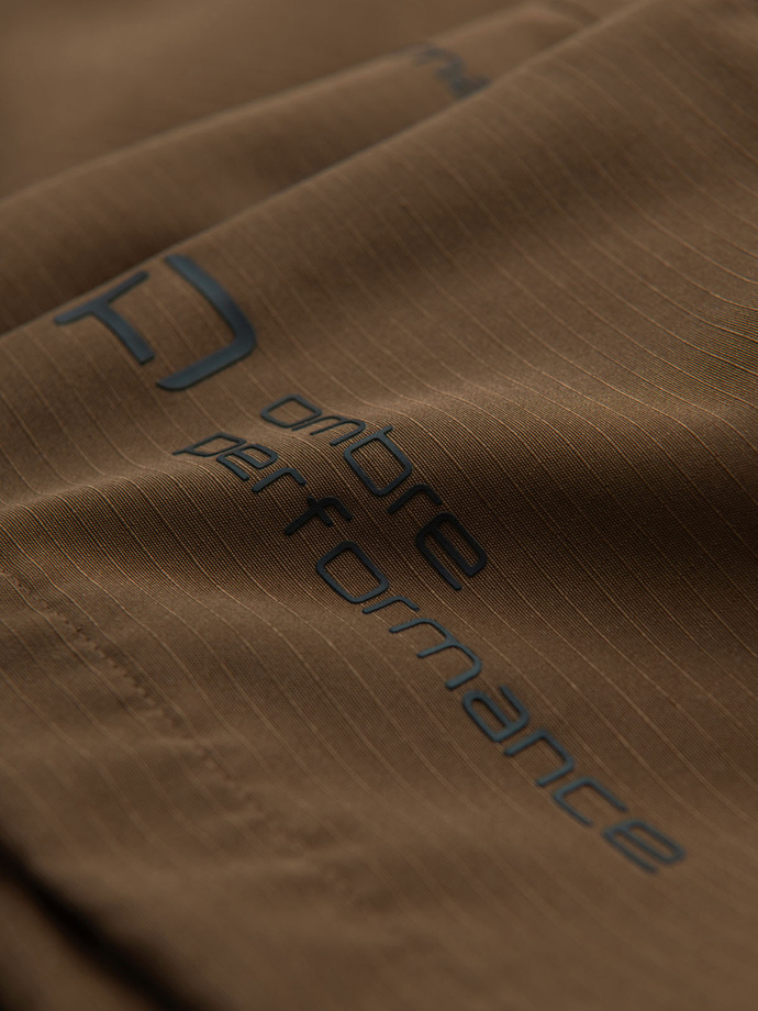 Men's lightweight storm jacket with hood - brown V2 OM-JANP-0191