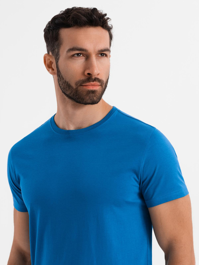 Męski klasyczny bawełniany T-shirt BASIC - niebieski V12 OM-TSBS-0236