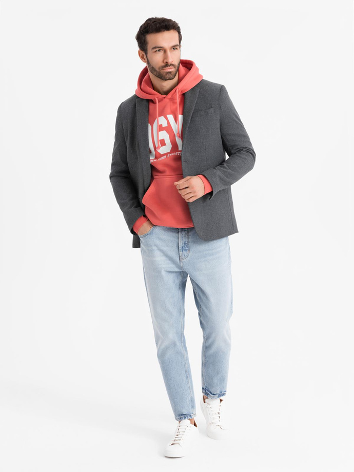 Elegancka marynarka męska z dekoracyjnymi guzikami na mankietach -  grafitowa V1 OM-BLZB-0114