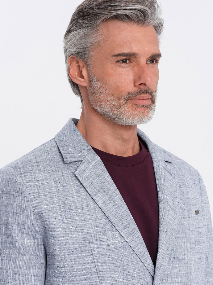Men's REGULAR cut jacket with linen - light blue V3 OM-BLZB-0128