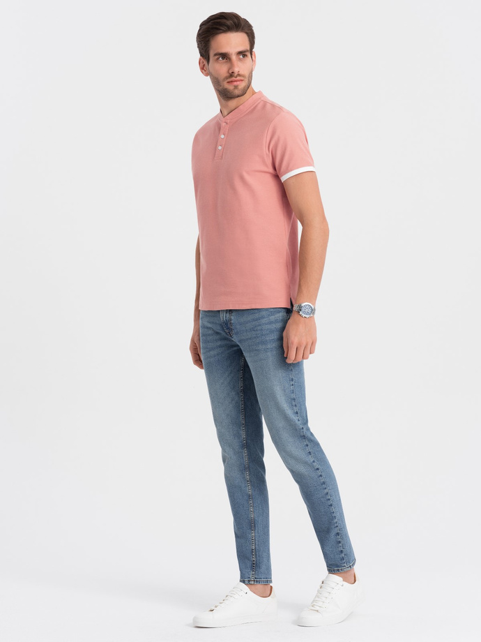 Men's collarless polo shirt - pink V7 OM-TSCT-0156