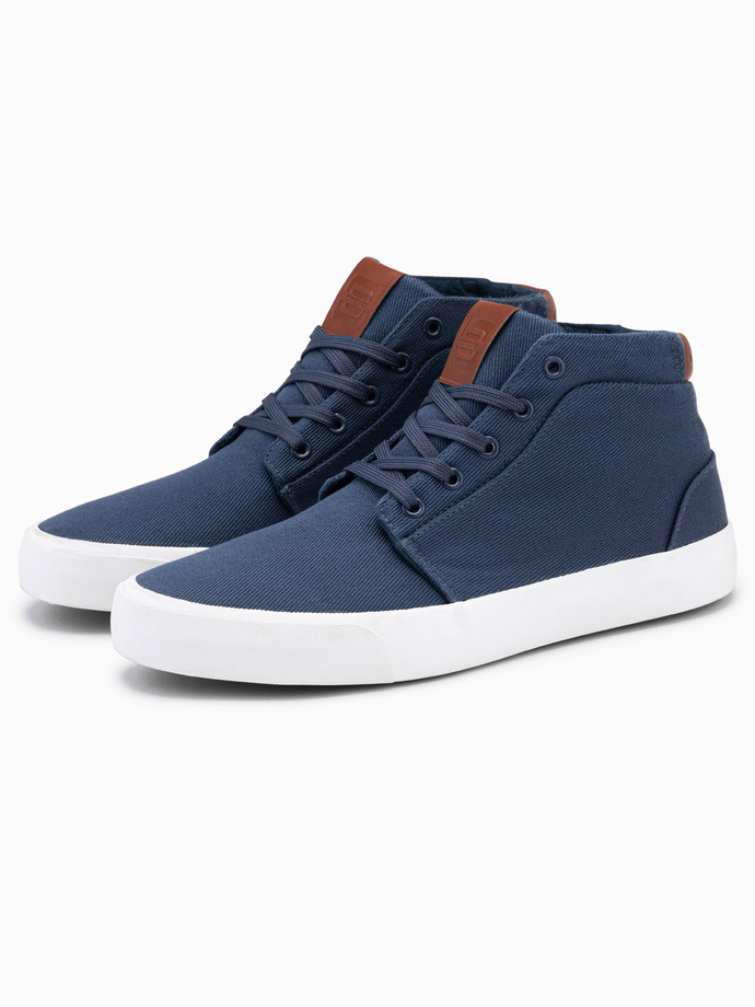 Men's high-top sneakers in cotton canvas - dark blue V1 OM-FOTH-0156