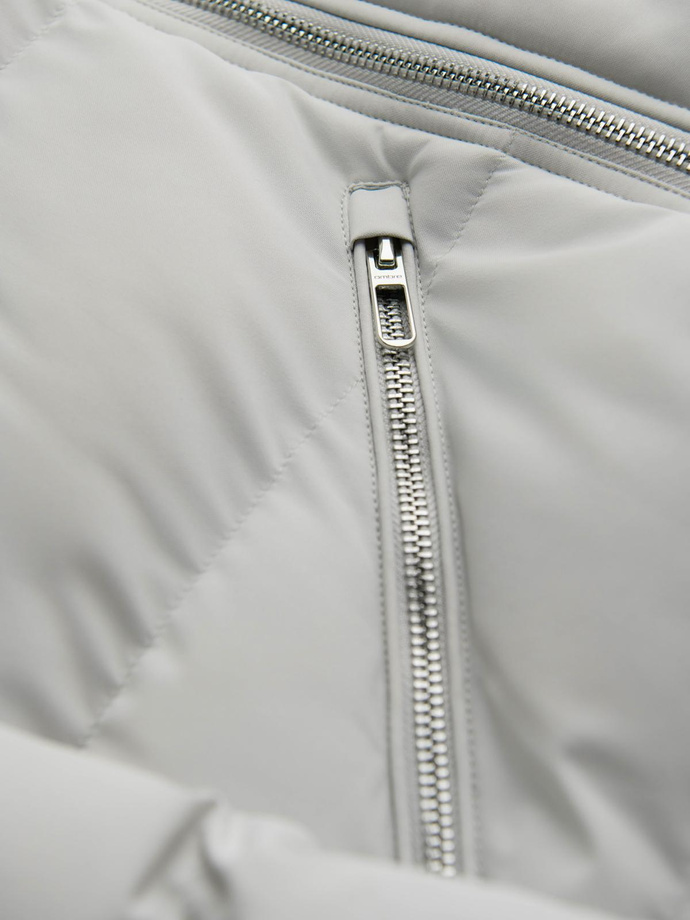 Men's quilted jacket with hooded ramonesque cut - light grey V4 OM-JAHP-0252