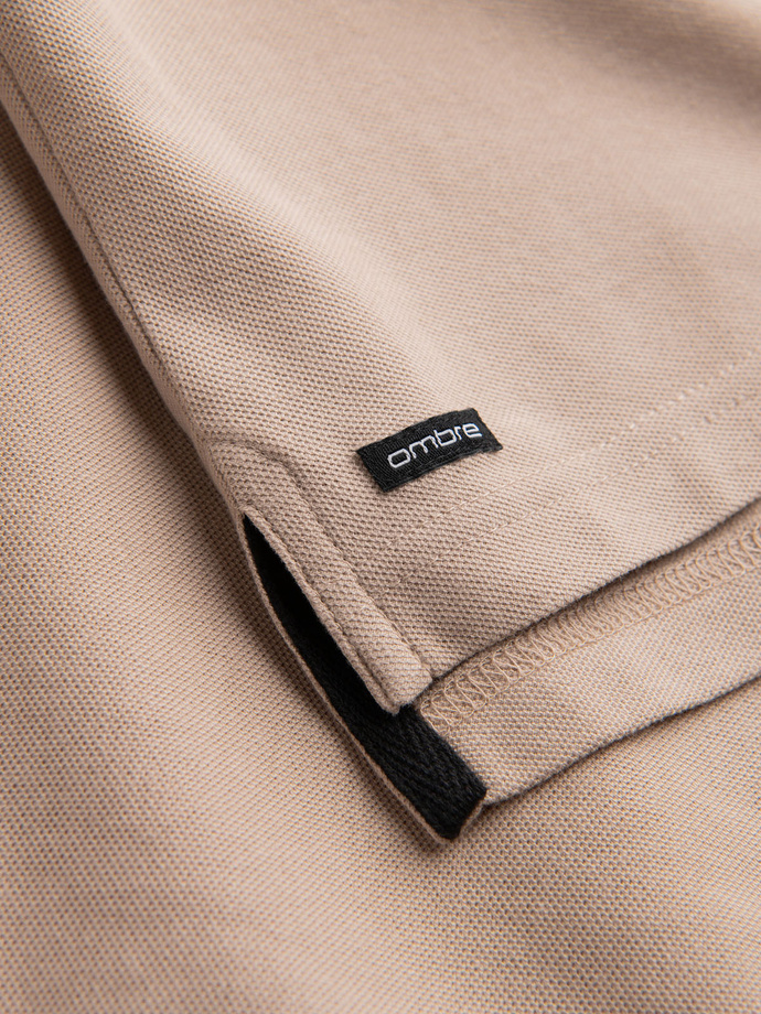 Men's collarless polo shirt - beige V5 OM-TSCT-0156