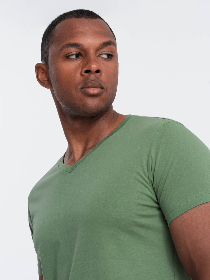 BASIC men's classic cotton T-shirt with a crew neckline - green V10 OM-TSBS-0145