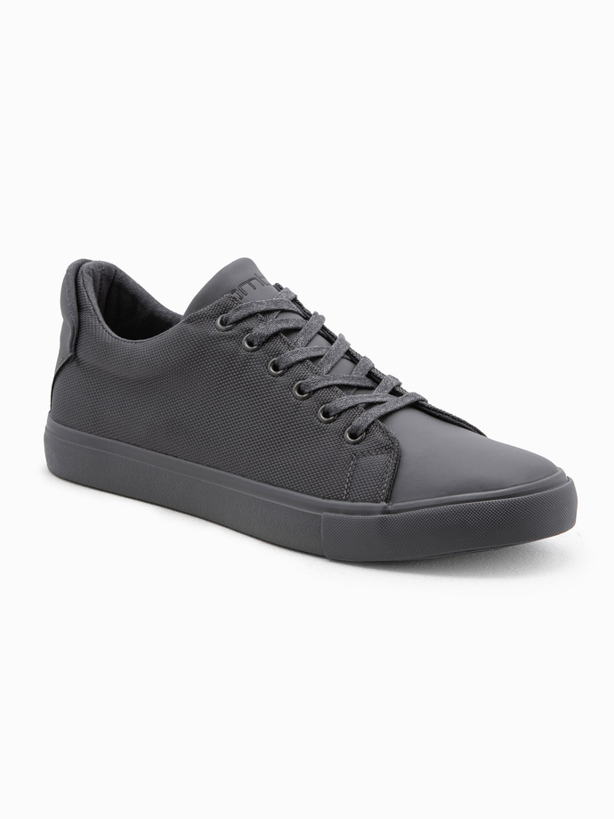 Casual one-color men's sneakers with combined materials - gray V5 OM-FOCS-0105