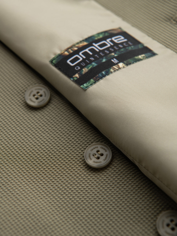 Dopasowana kamizelka męska ze strukturalnej dzianiny z klapami – oliwkowa V1 OM-BLZV-0144