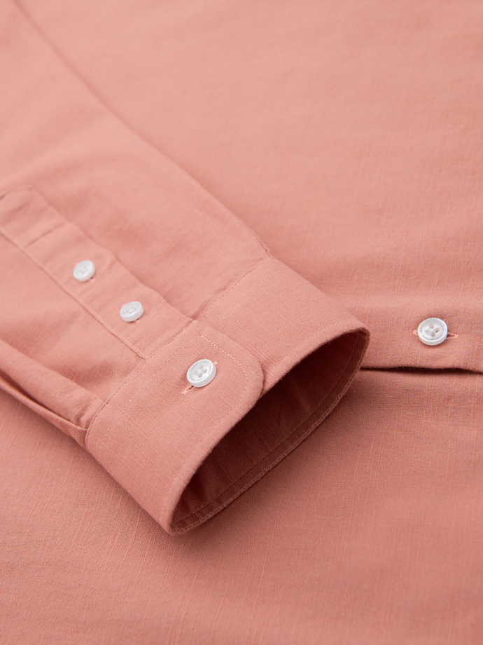 Men's linen shirt with collar and pocket REGULAR FIT - peach V1 OM-SHCS-0161