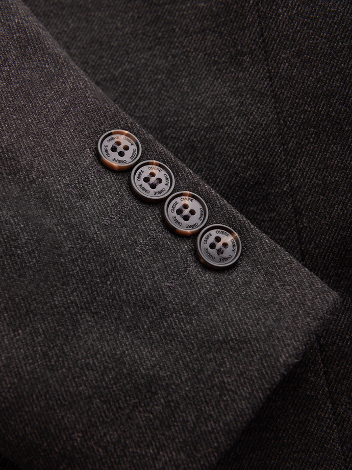 Melanżowa marynarka męska z dodatkiem rayonu ze stójką – czarny melanż V5 OM-BLZB-0131