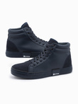 Classic men's high sneakers with quilted upper - navy blue V3 OM-FOTH-0127