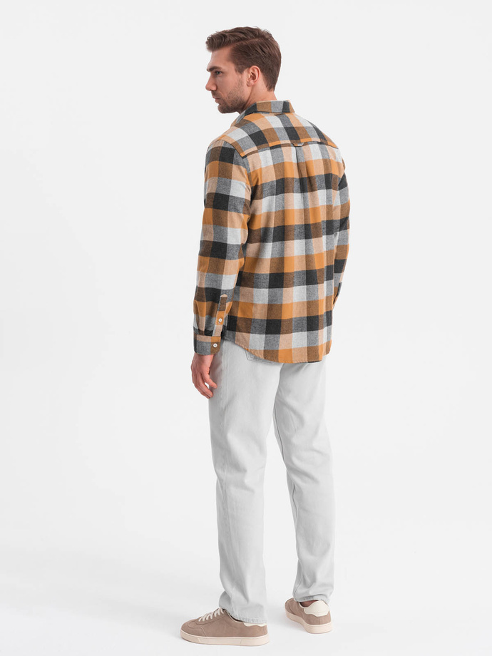 Flanelowa koszula męska w kratę - żółto-czarna V2 OM-SHCS-0150