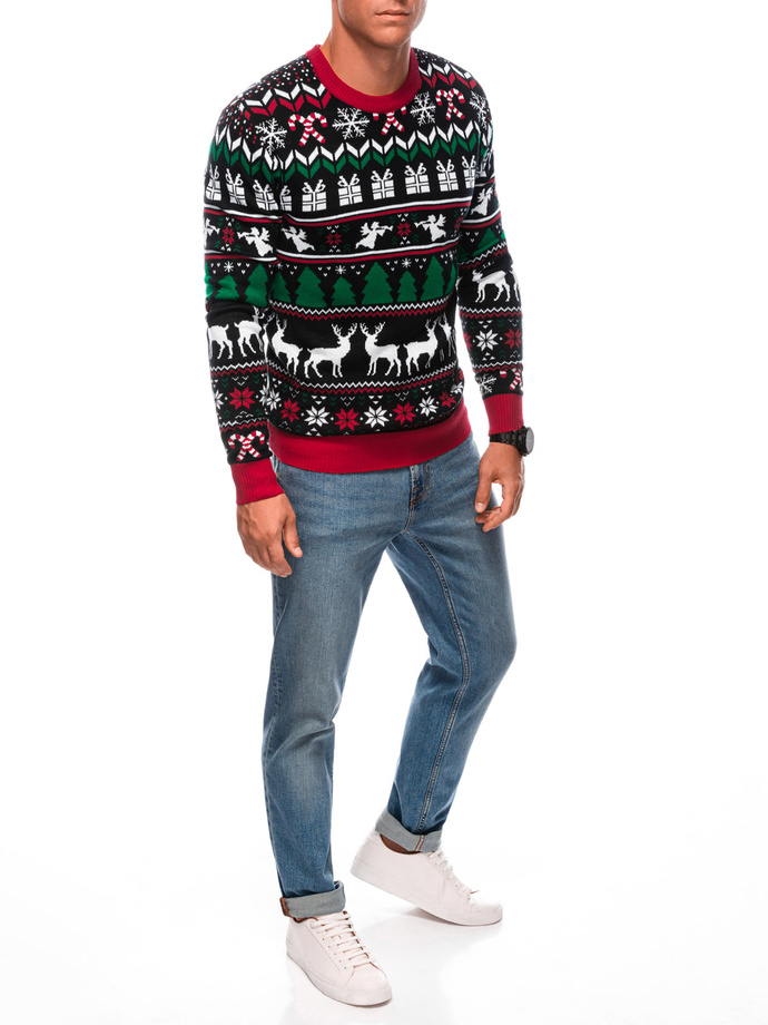 Men's Norwegian winter sweater with Christmas patterns - black V1 EM-SWOS-0103