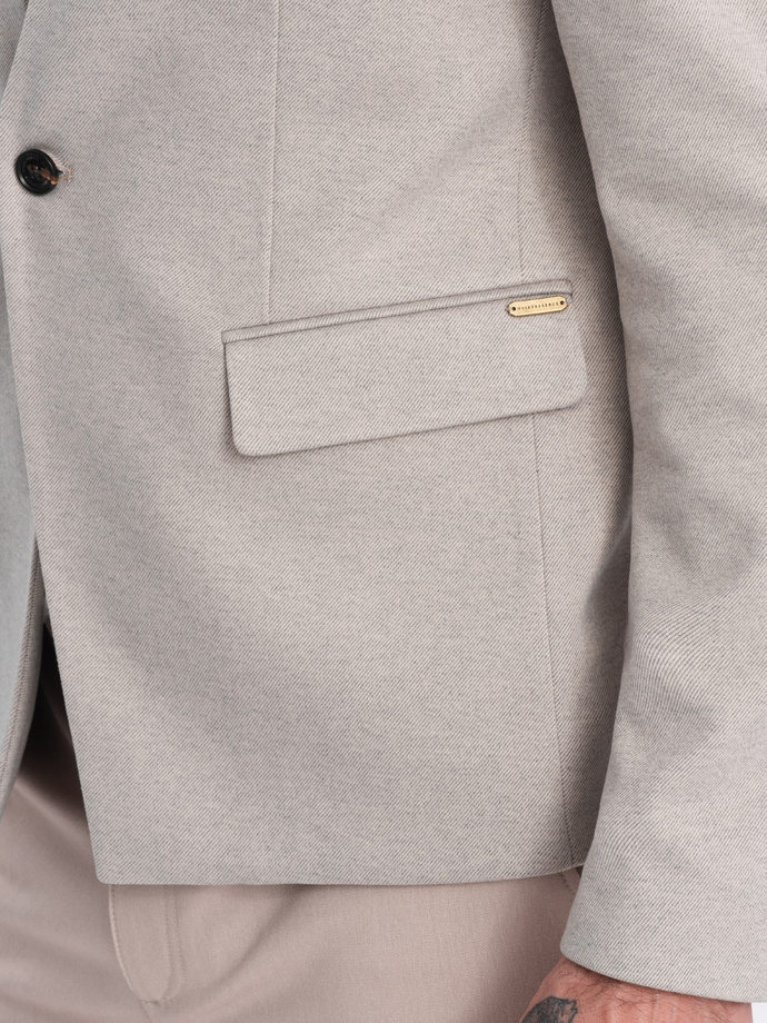 Men's melange rayon jacket with stand-up collar - beige melange V3 OM-BLZB-0131